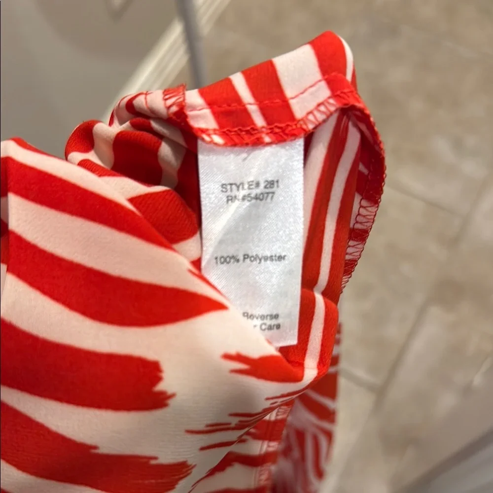 CAbi Red and White Striped Midi Pleated Bottom of Dress - Picture 4 of 5
